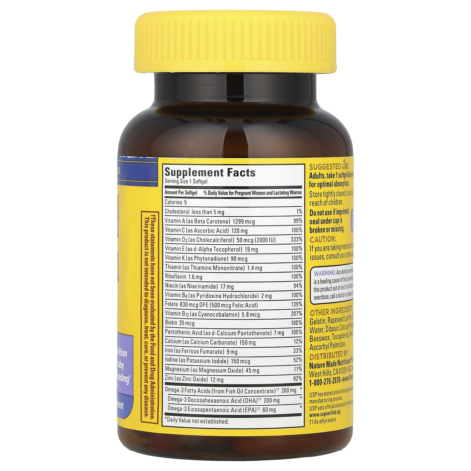 Nature Made Postnatal Multivitamin + DHA 200 mg, 60 Softgels – Supports Nursing Moms & Baby During Breastfeeding