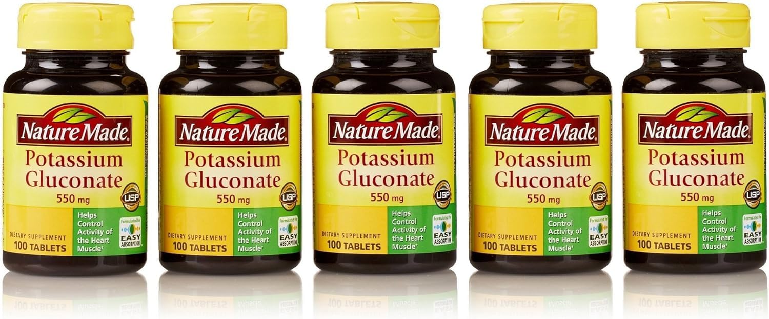 Nature Made Potassium Gluconate 550mg – 100 Tablets (Pack of 5)