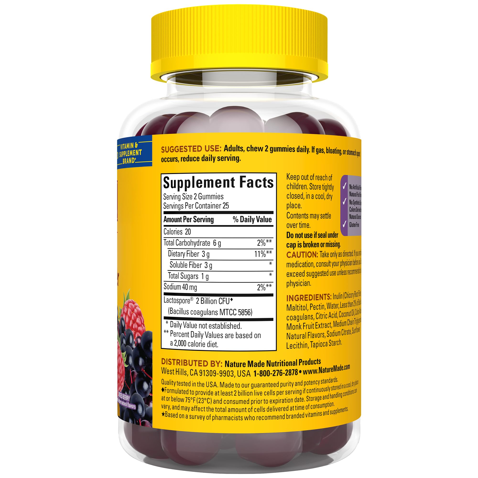 Nature Made Probiotic + Prebiotic Fiber Gummies – Gut Health Support, 50 Count (25 Day Supply)