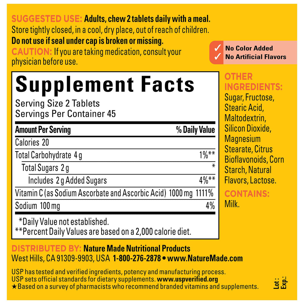 Nature Made Extra Strength Vitamin C 1000 mg Chewable | 90 Tablets | Immune Support