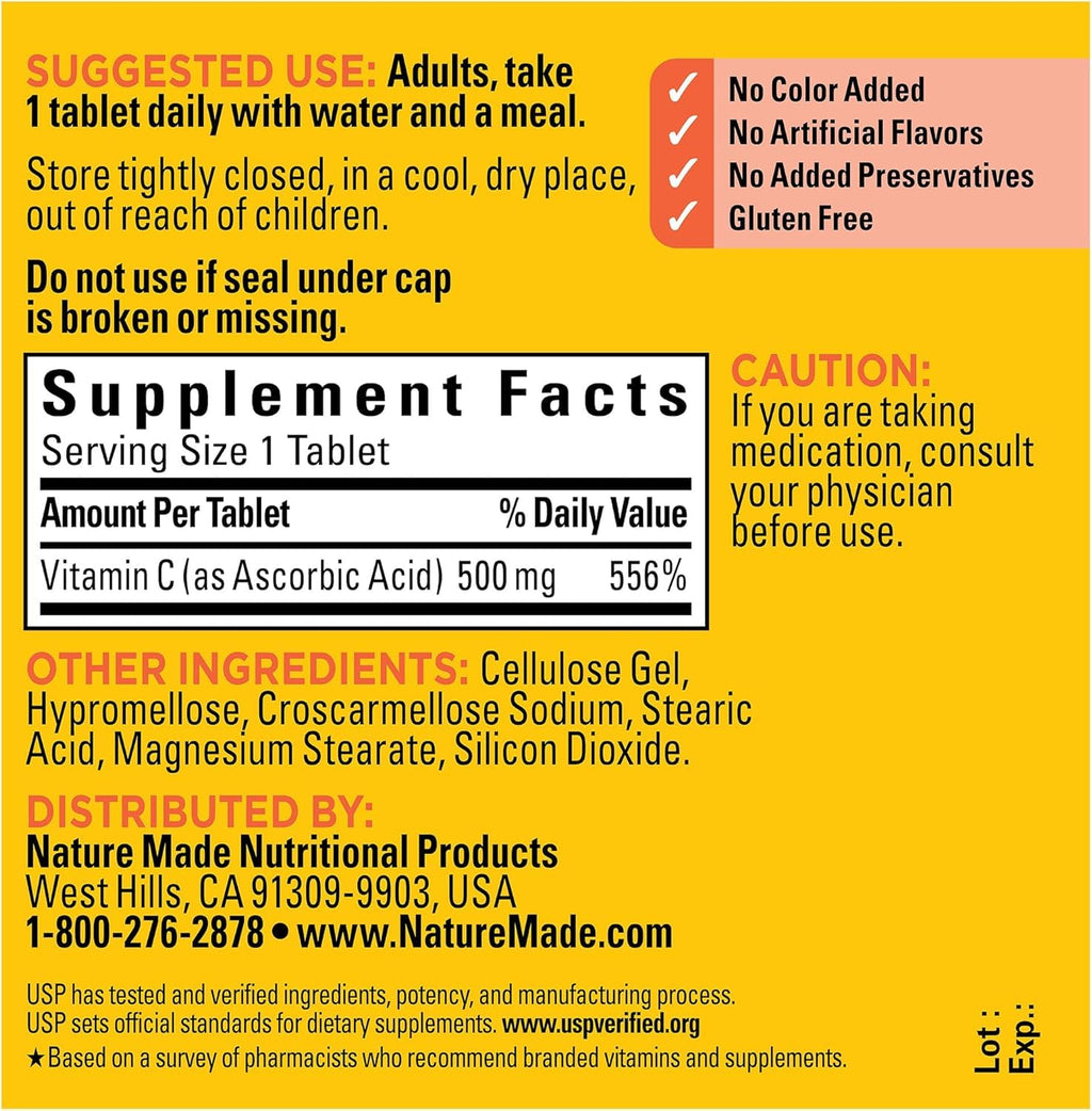 Nature Made Vitamin C 500 mg Caplets, 100 Count (3 Pack) | Immune Support