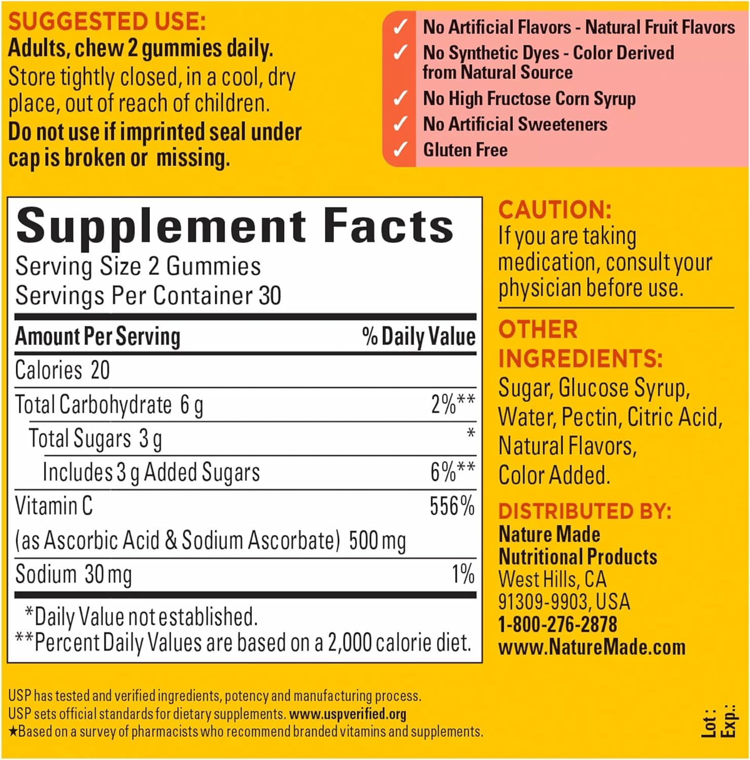 Nature Made Extra Strength Vitamin C 500 mg Gummies – Immune Support, Pack of 2 (60 Gummies Each)