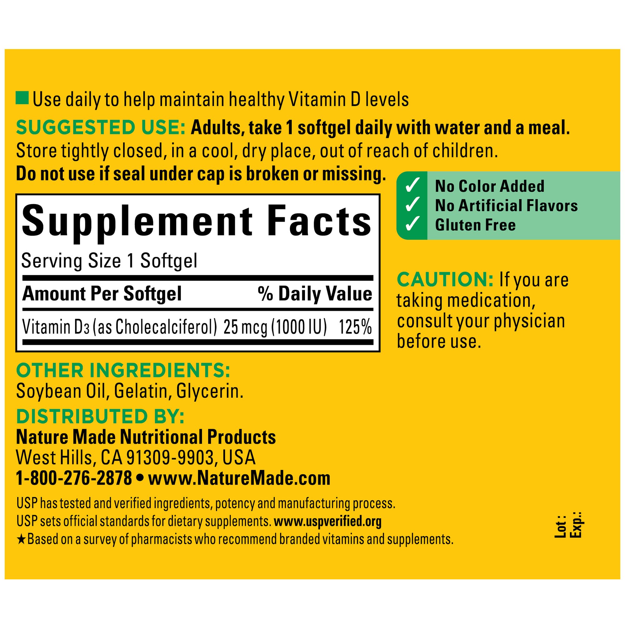 Nature Made Vitamin D3 1000 IU Softgels – 180 Count | Bone, Teeth, Muscle & Immune Health