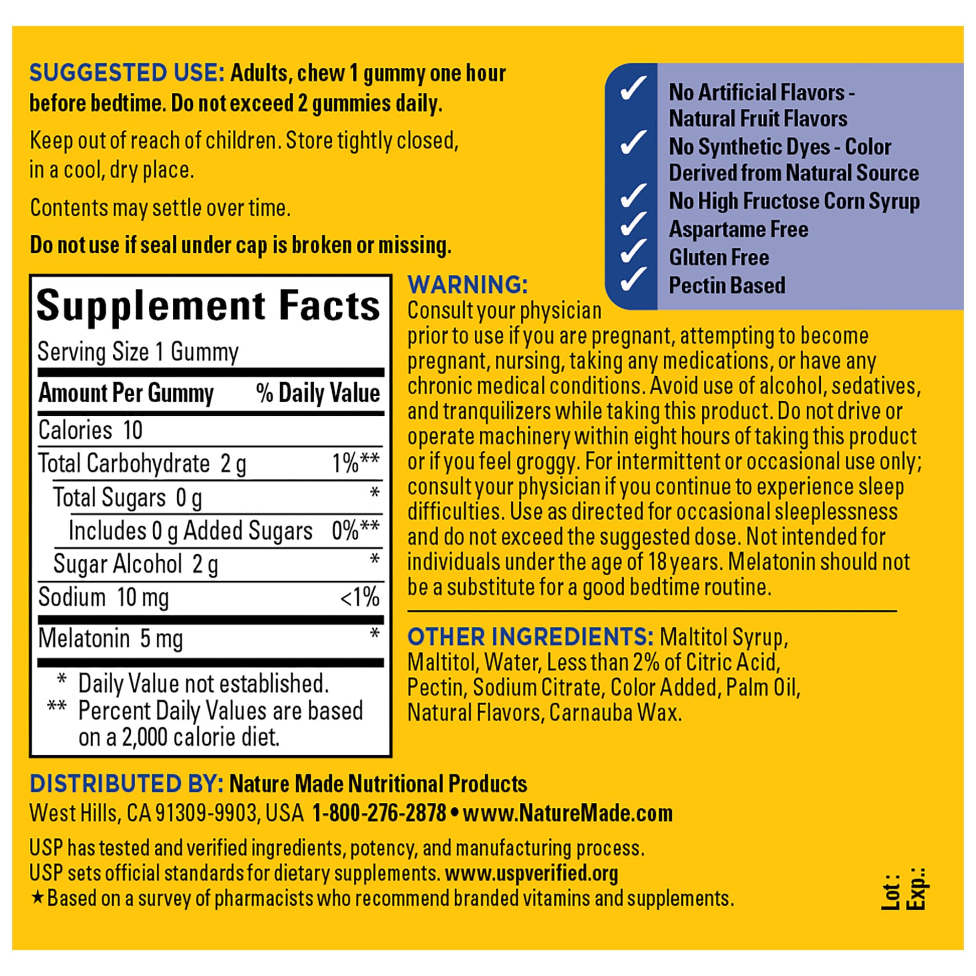 Nature Made Zero Sugar Melatonin Gummies 5mg – 70 Count, 70-Day Supply | Drug-Free Sleep Aid