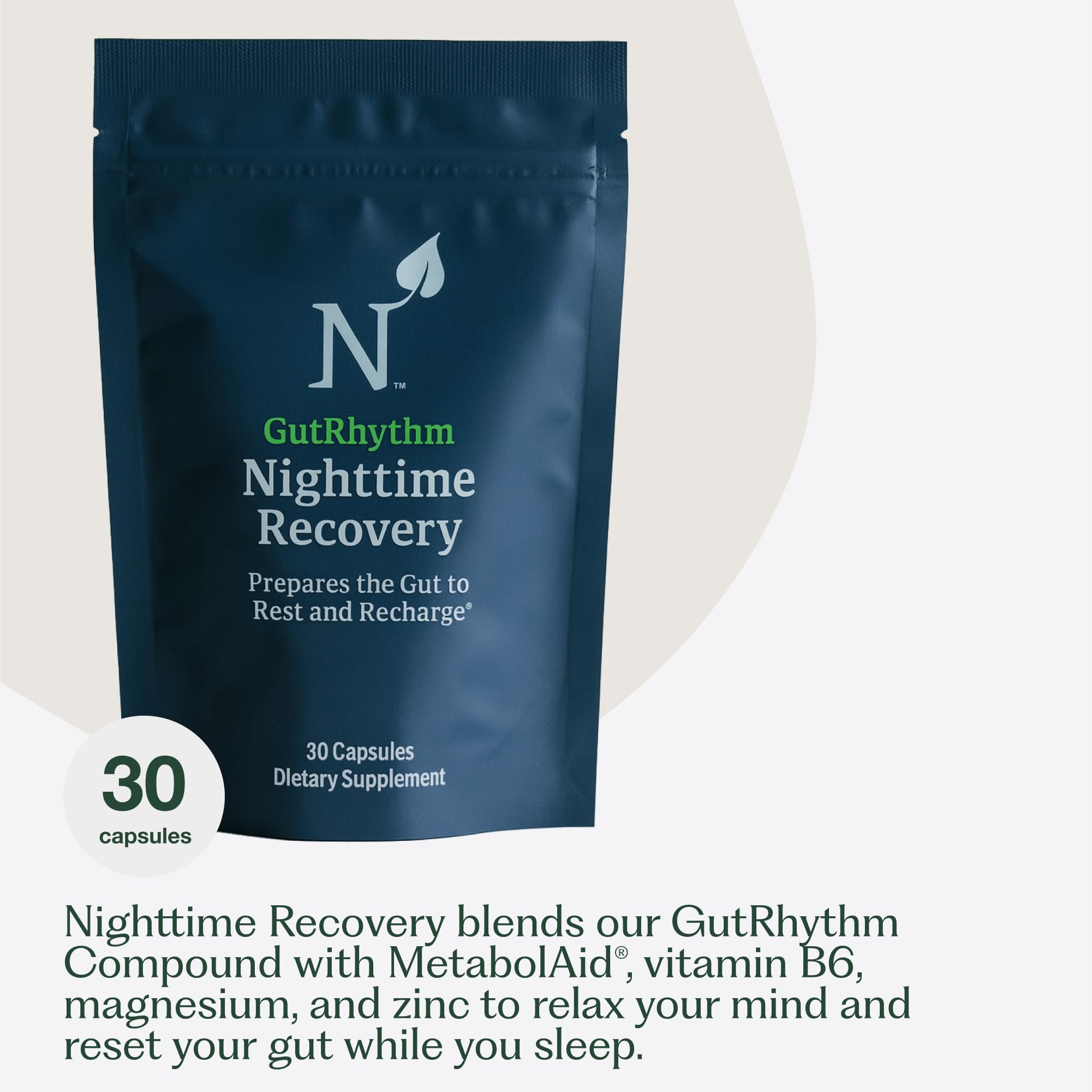 Nature M.D. GutRhythm Nighttime Recovery Overnight Digestive & Sleep Aid Supplement – Vegan 30 Servings