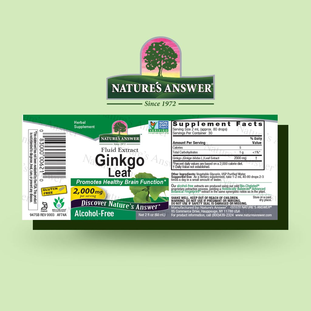 Nature's Answer Alcohol-Free Ginkgo Leaf Extract 2000mg (2oz) | Memory, Mood & Concentration Support | Gluten-Free & Kosher | Single Count