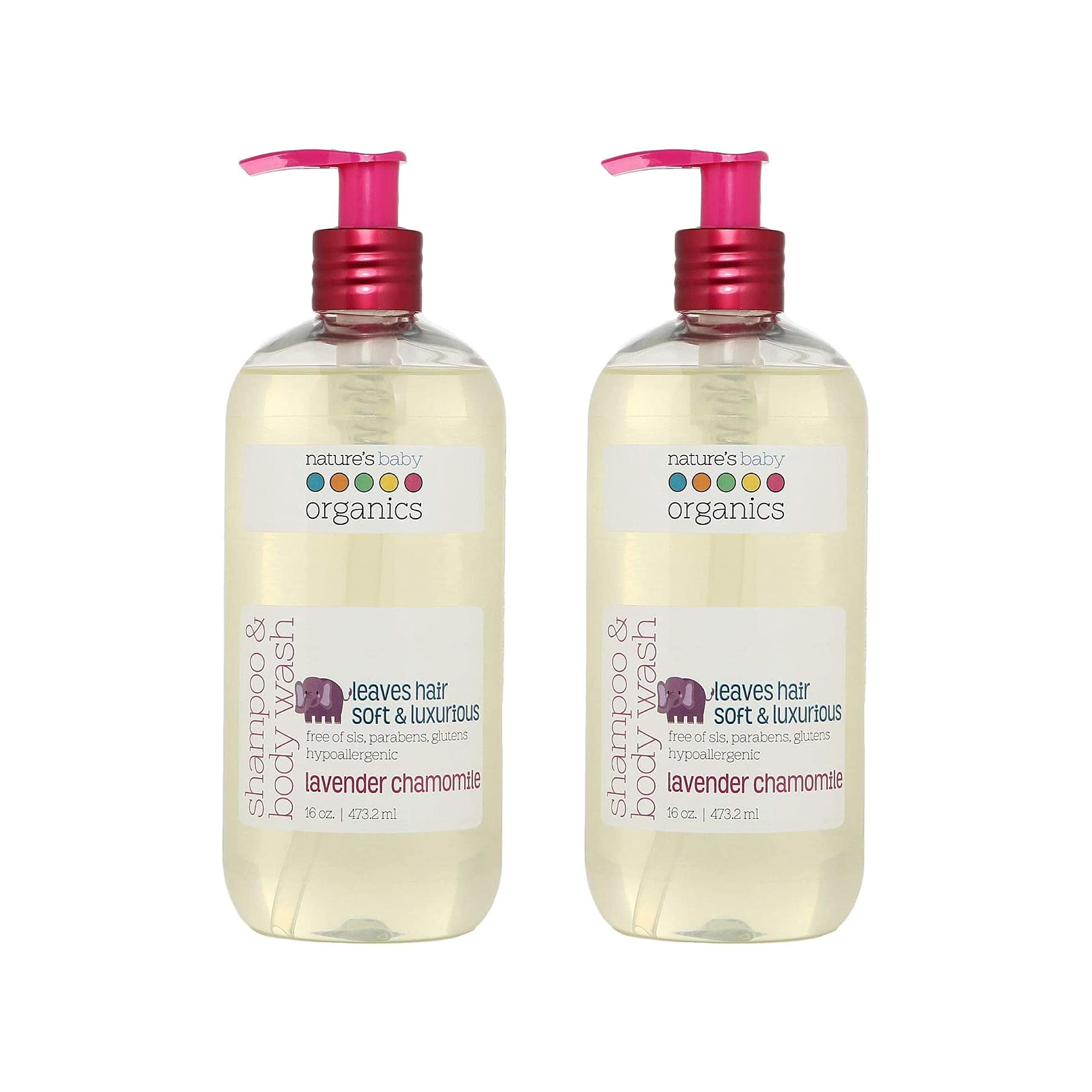 Nature's Baby Organics 3-in-1 Baby Shampoo, Body Wash & Face Wash – Lavender Chamomile, 16oz (Pack of 2)