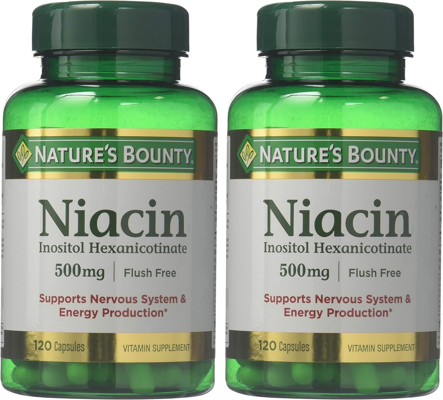 Nature's Bounty Flush Free Niacin 500 mg – 240 Capsules (2 x 120 Count Bottles)