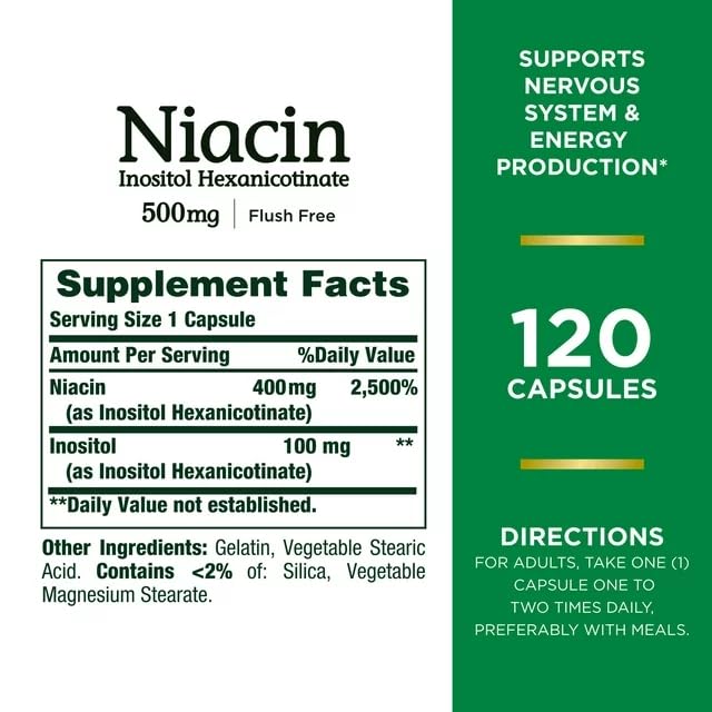 Nature's Bounty Flush Free Niacin 500 mg – 240 Capsules (2 x 120 Count Bottles)
