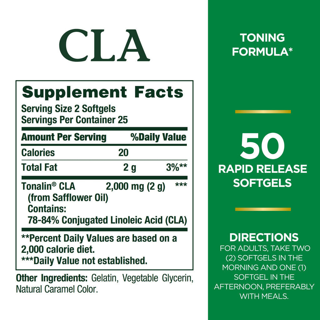 Nature's Bounty Tonalin CLA 1000mg – Diet & Body Support | 50 Rapid Release Softgels