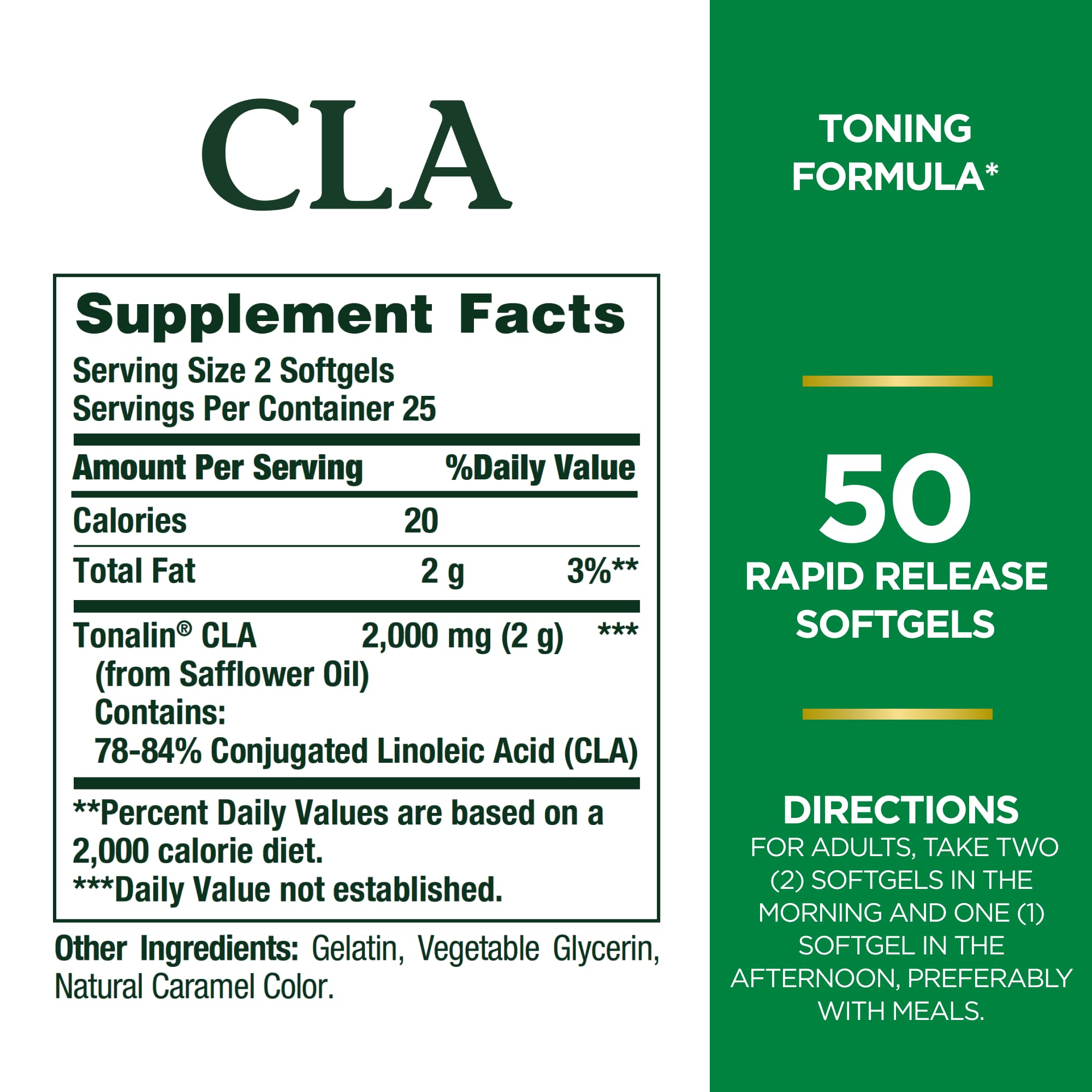 Nature's Bounty Tonalin CLA 1000mg – Diet & Body Support | 50 Rapid Release Softgels