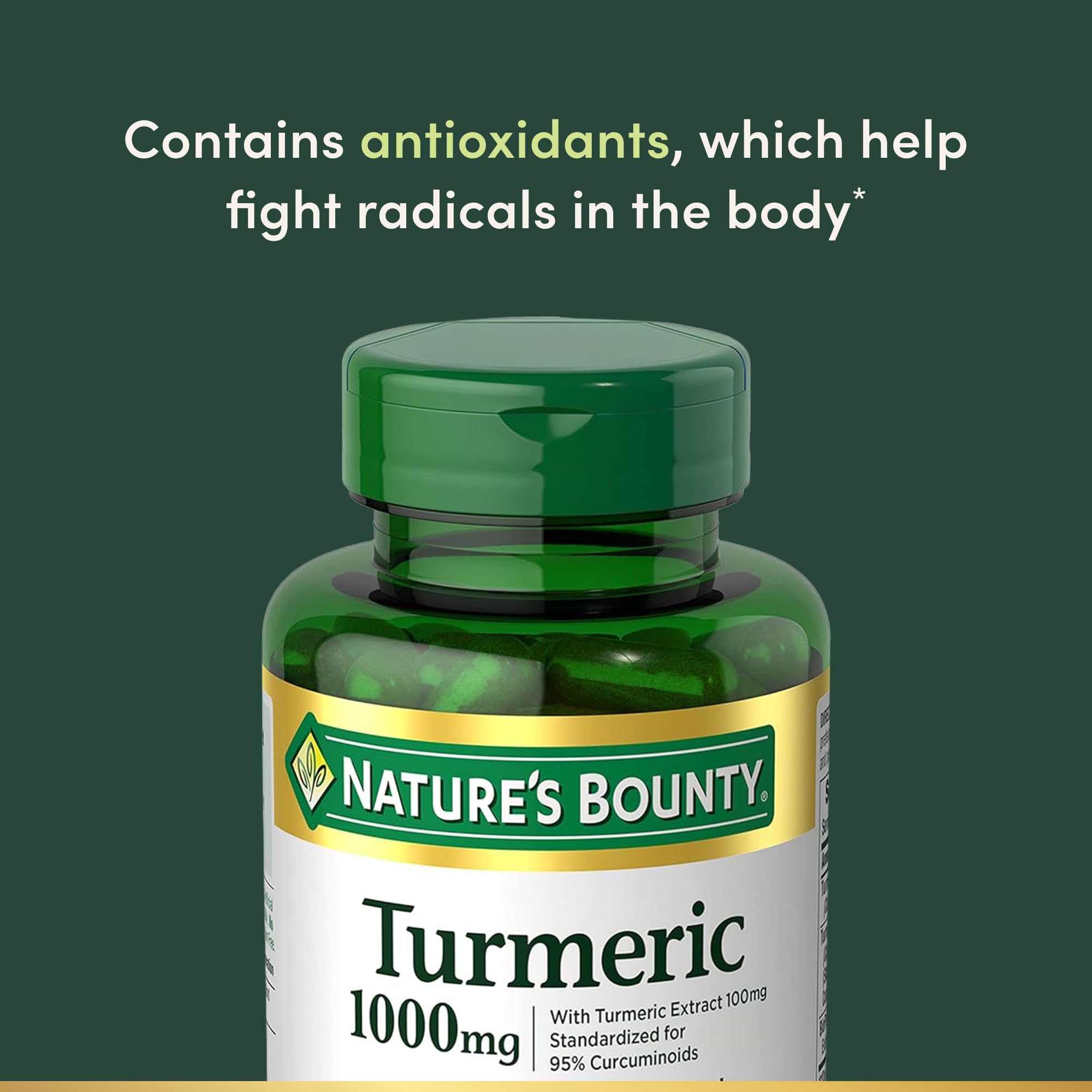 Nature's Bounty Turmeric with Black Pepper Extract 1000mg – Antioxidant Support, 60 Capsules