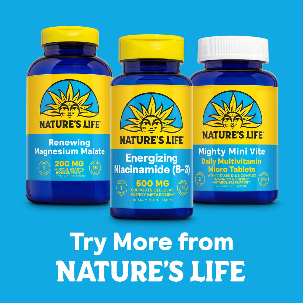Nature's Life Niacinamide 500mg No-Flush Vitamin B3 Supplement | 100 Tablets