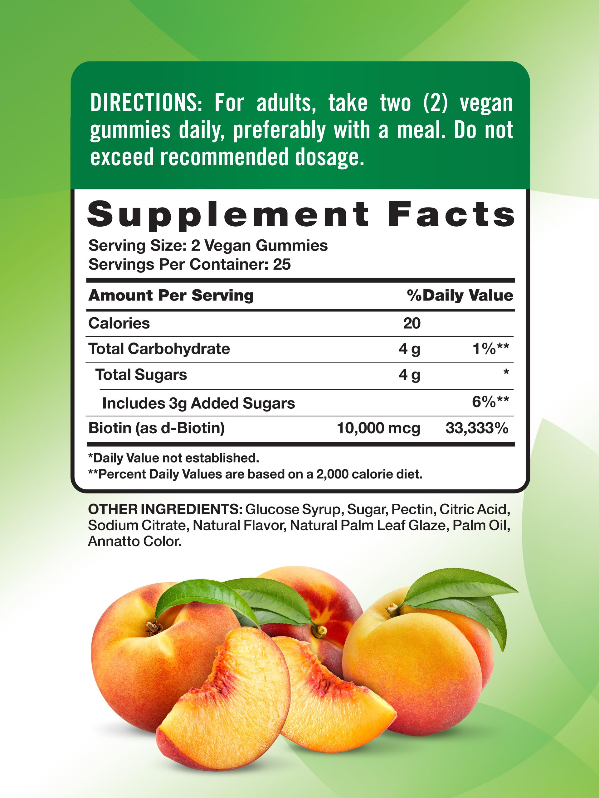 Nature's Truth Biotin Gummies 10000 mcg | 50 Count | Vegan, Non-GMO & Gluten Free | Peach