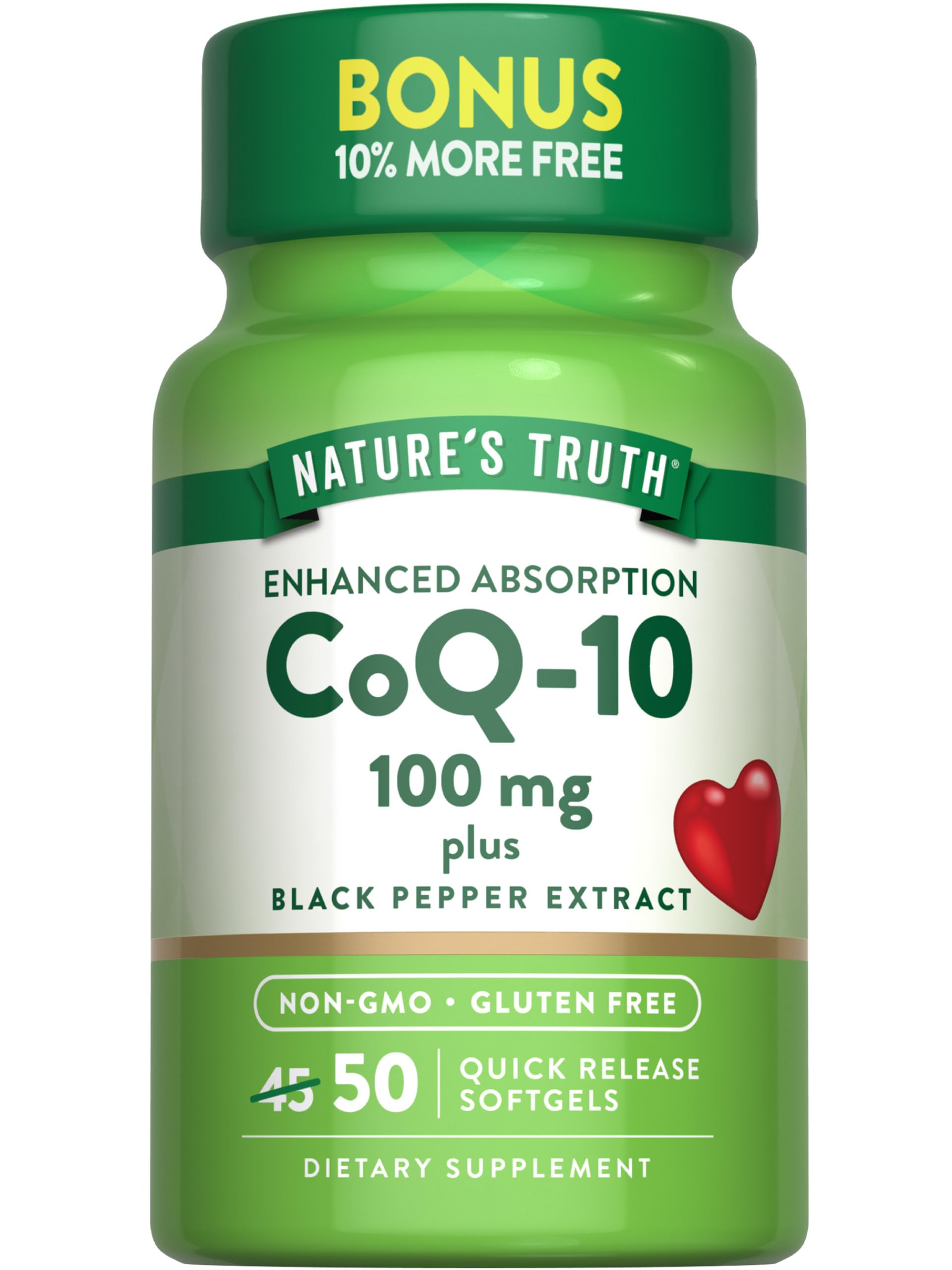 Nature's Truth CoQ10 100mg Softgels with Black Pepper – Non-GMO & Gluten Free