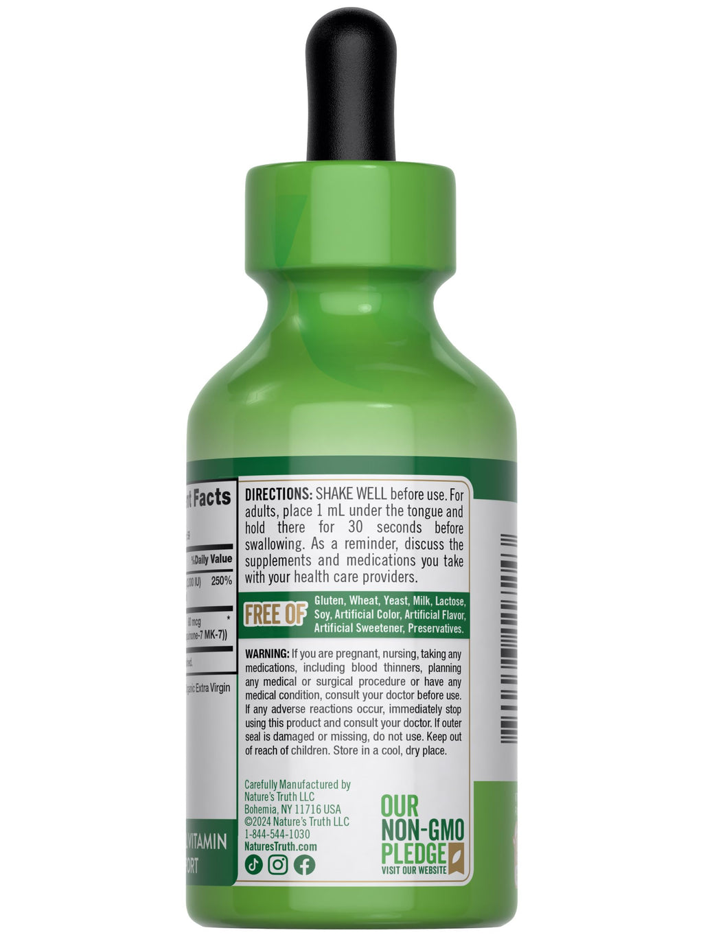 Nature's Truth Vitamin D3 K2 Liquid Drops with MK-7 – 2 Fl Oz | Vegetarian, Non-GMO, Gluten Free