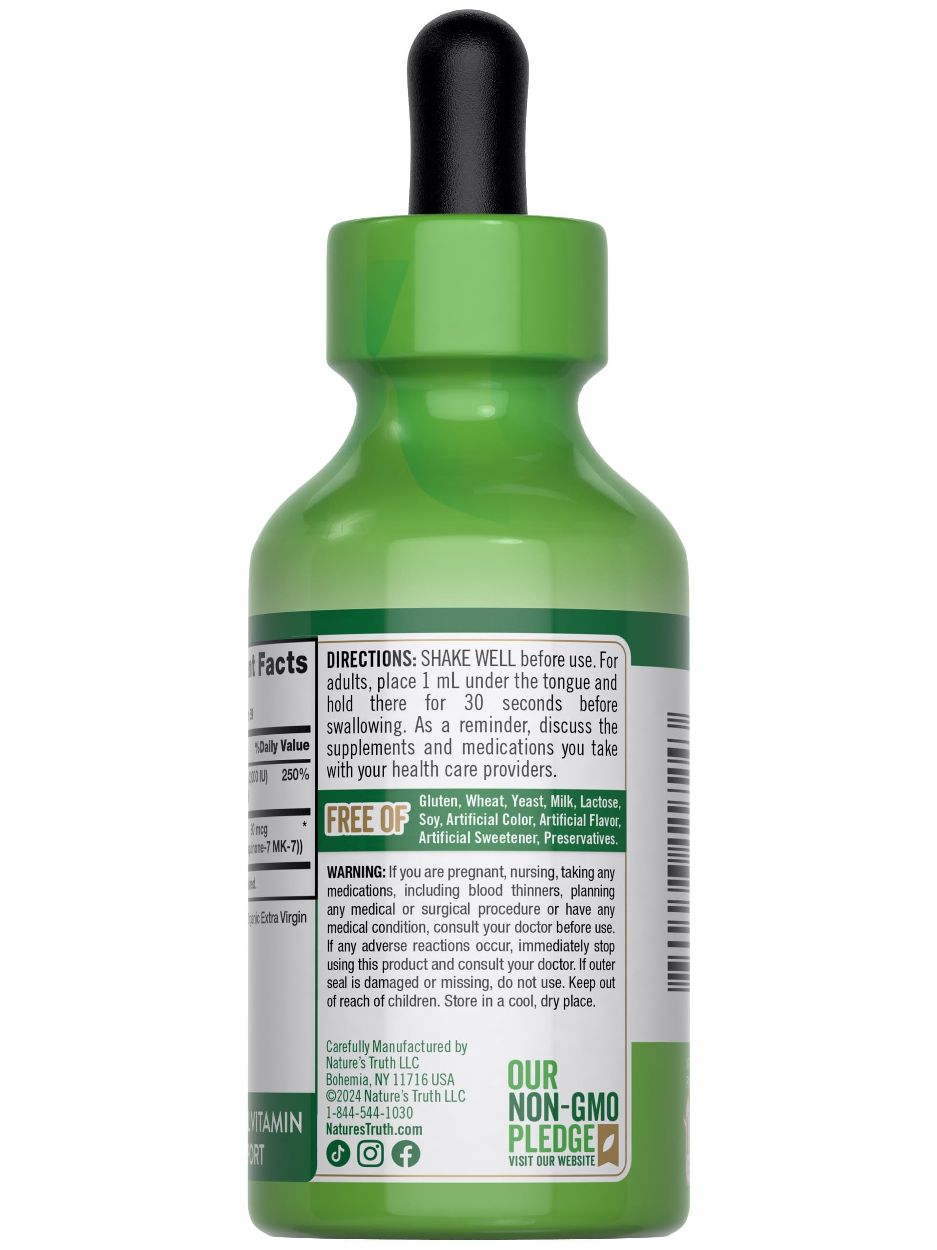 Nature's Truth Vitamin D3 K2 Liquid Drops with MK-7 – 2 Fl Oz | Vegetarian, Non-GMO, Gluten Free