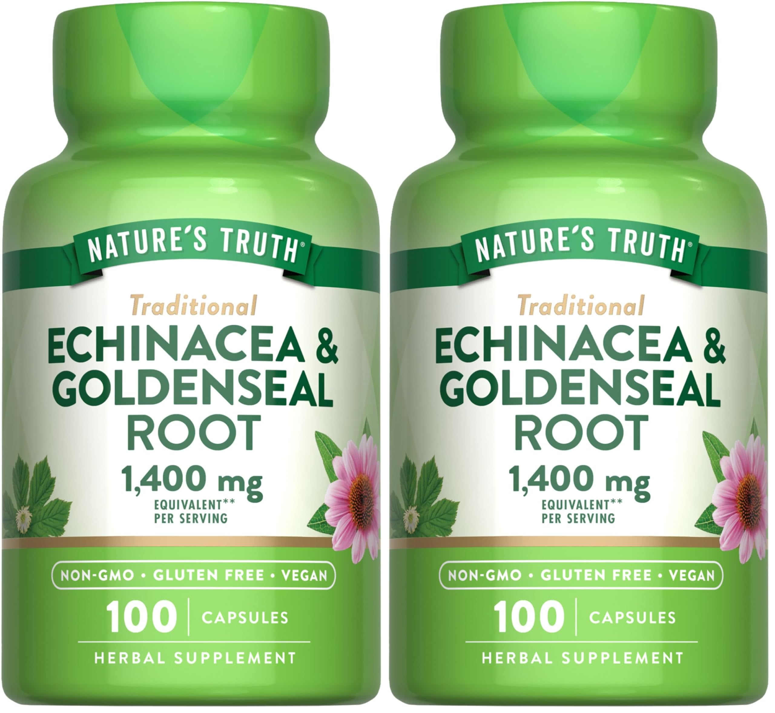 Nature's Truth Echinacea Goldenseal Capsules 1400mg – Vegan, Non-GMO & Gluten Free (Pack of 2)