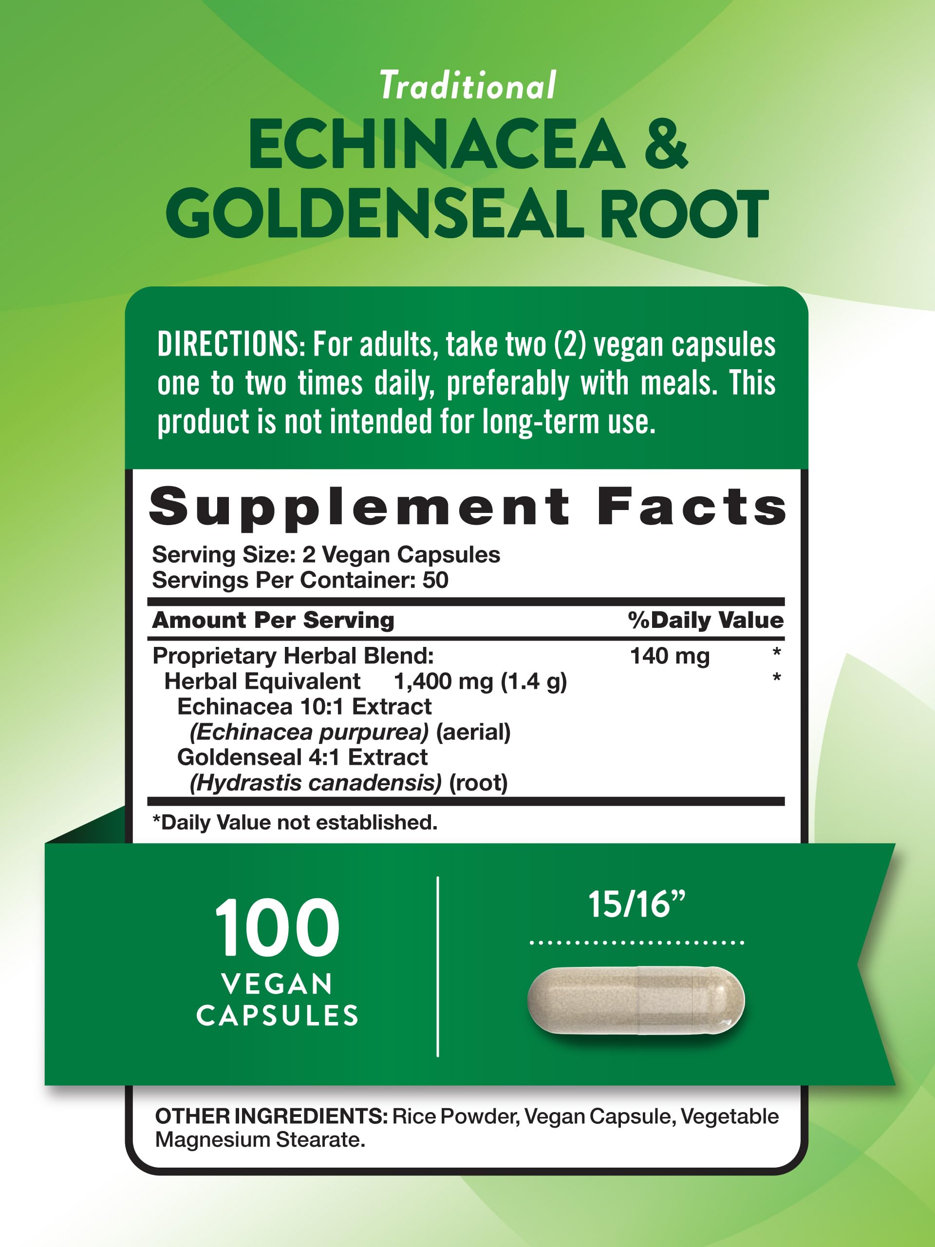Nature's Truth Echinacea Goldenseal Capsules 1400mg – Vegan, Non-GMO & Gluten Free (Pack of 2)