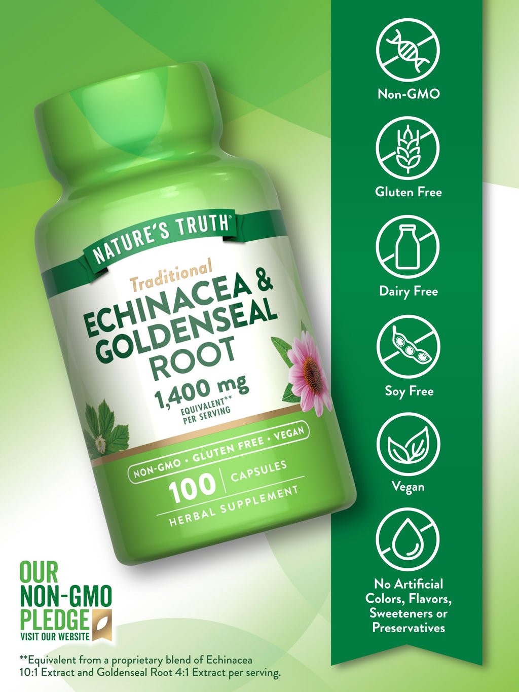 Nature's Truth Echinacea Goldenseal Capsules 1400mg – Vegan, Non-GMO & Gluten Free (Pack of 2)