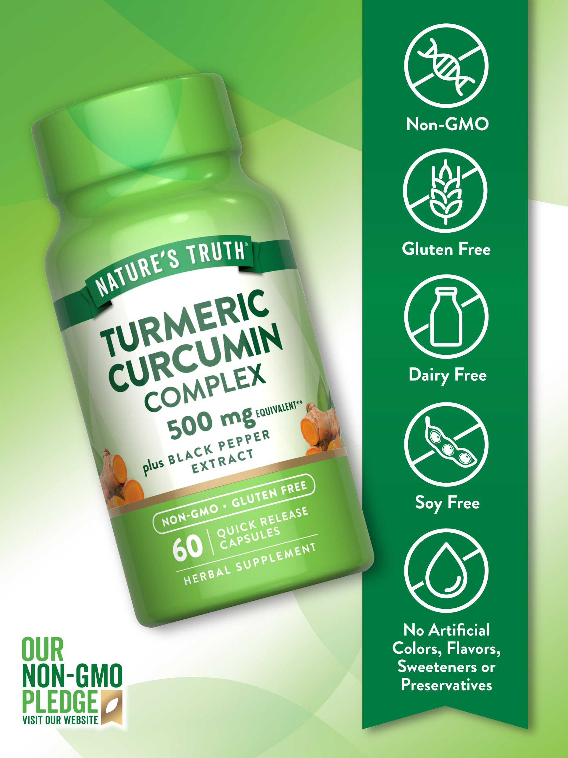 Nature's Truth Turmeric Curcumin with Black Pepper Extract - 500mg, 60 Capsules | Non-GMO & Gluten-Free