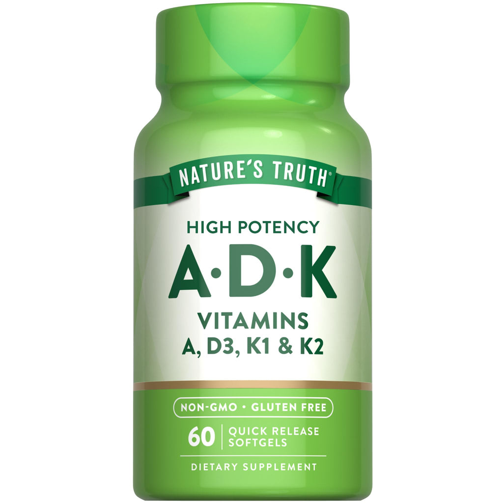 Nature’s Truth Vitamin ADK Softgels – 60 Count | High Potency A, D3 & K1/K2, Non-GMO