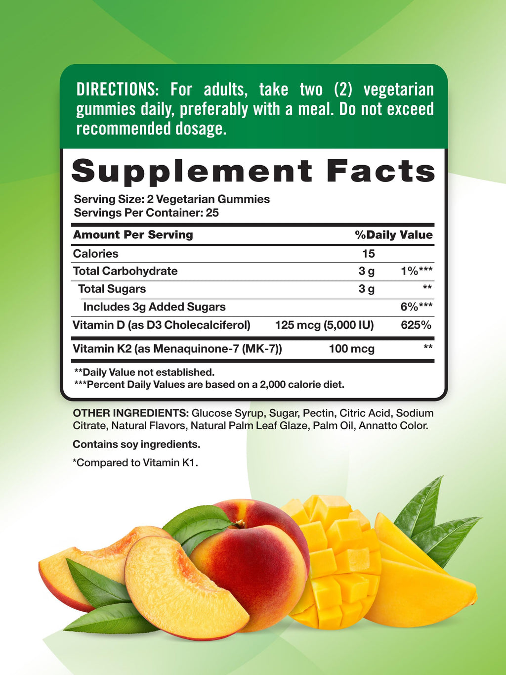 Nature's Truth Vitamin D3 + K2 Gummies – 50-Count (Pack of 2) | Peach Mango | Vegetarian, Non-GMO & Gluten Free