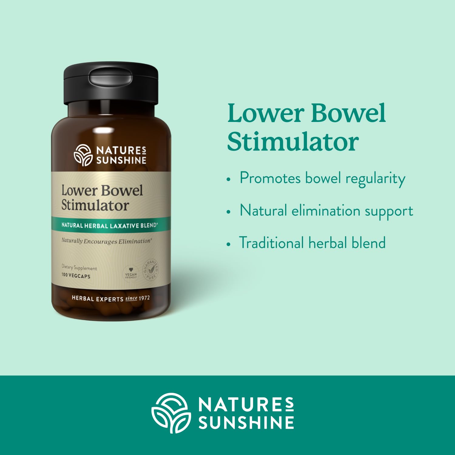 Nature's Sunshine Lower Bowel Stimulator - Gentle Herbal Support for Digestive Comfort | 100 Vegcaps