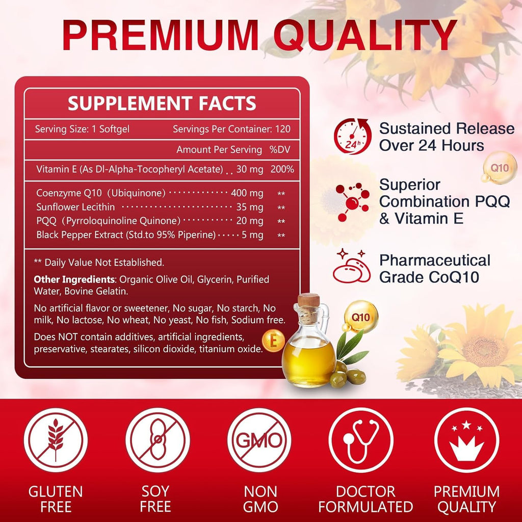 NATURE TARGET CoQ10 400mg + PQQ with Vitamin E & Organic Olive Oil