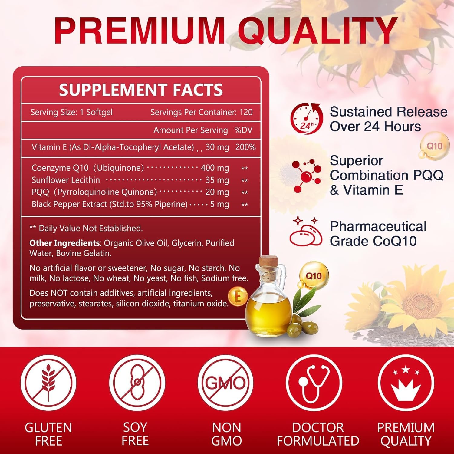 NATURE TARGET CoQ10 400mg + PQQ with Vitamin E & Organic Olive Oil
