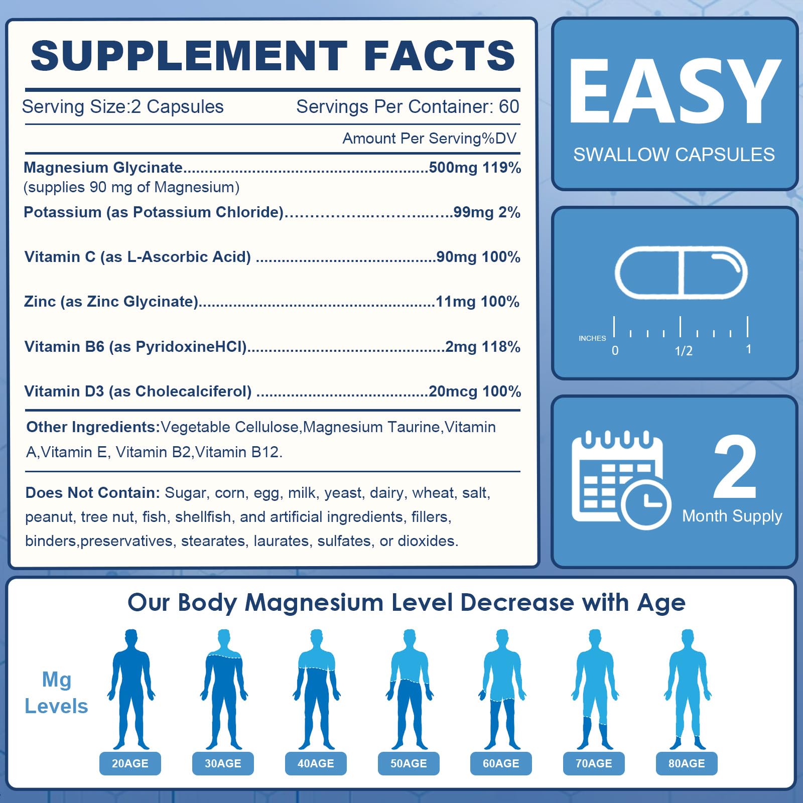 NATURE TARGET Magnesium Glycinate 500mg with Zinc & Vitamin D3 – Muscle, Nerve & Bone Support, Heart Health & Immune Support (Pack of 2, 240 Capsules)