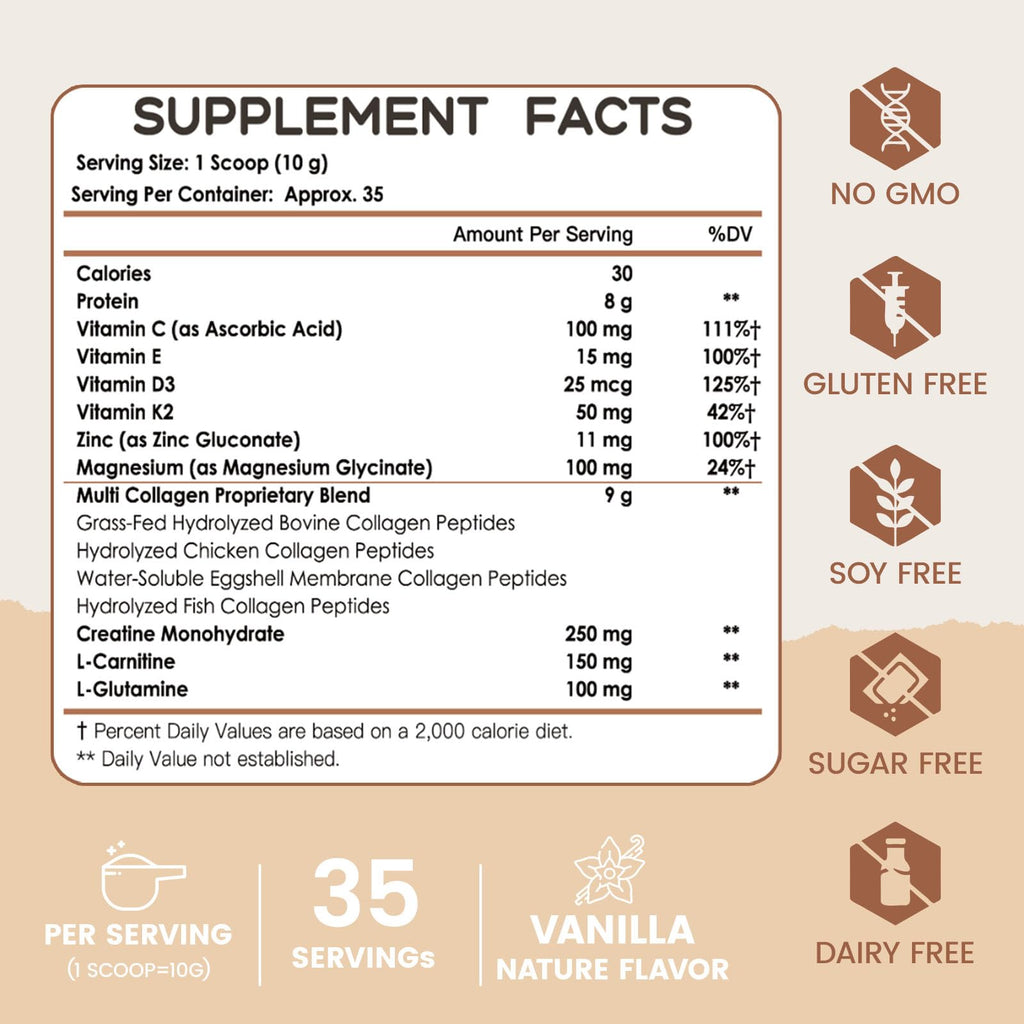 Nature Target Multi Collagen Peptides for Women – Vanilla, 35 Servings