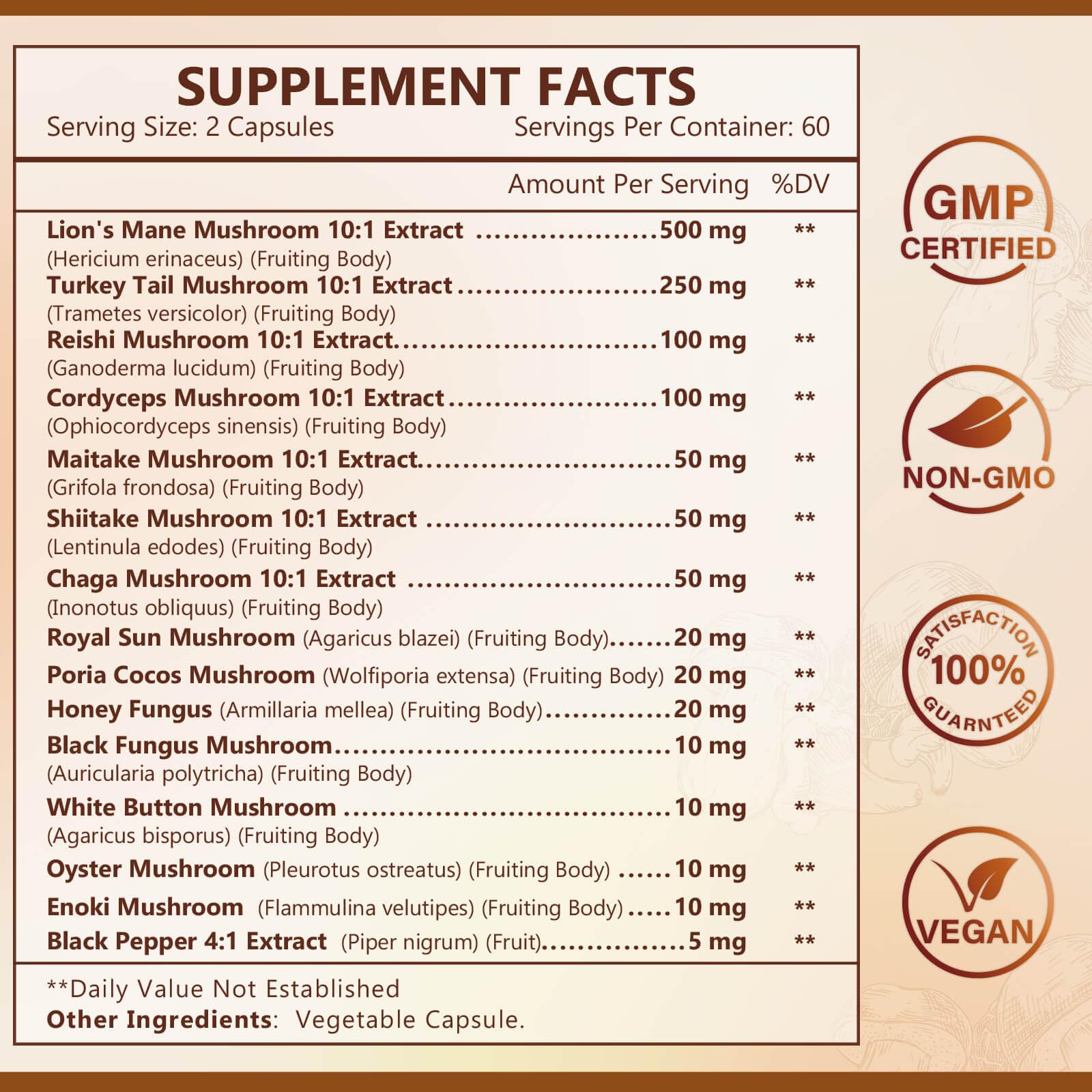 NATURE TARGET Mushroom Supplement, Mushroom Complex with Lion's Mane, Turkey Tail, Reishi, Cordyceps, Shiitake, 14-in-1 Mushrooms for Memory and Focus, 120 Capsules
