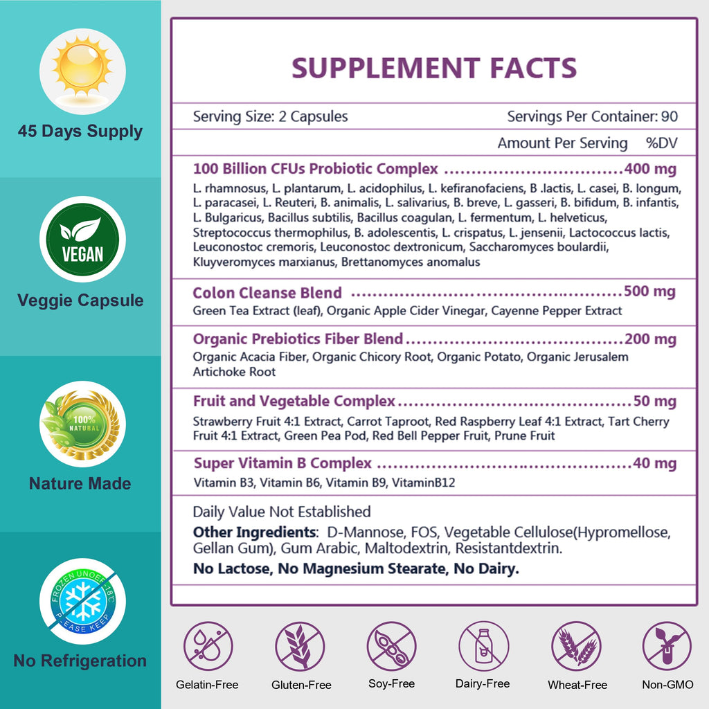 NATURE TARGET Probiotics for Women & Men – 100B CFU, 30 Strains, 180 Veggie Capsules per Pack, Pack of 2 (180 Days)