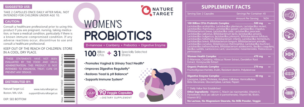 NATURE TARGET Probiotics for Women – 100B CFUs, Enzymes & Cranberry