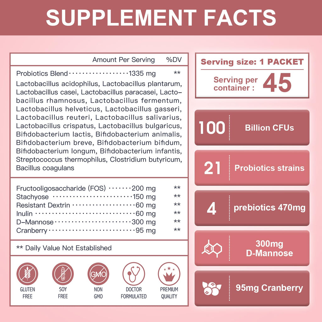 Nature Target Probiotics for Women – 100 Billion CFUs, 45-Day Supply, D-Mannose & Cranberry