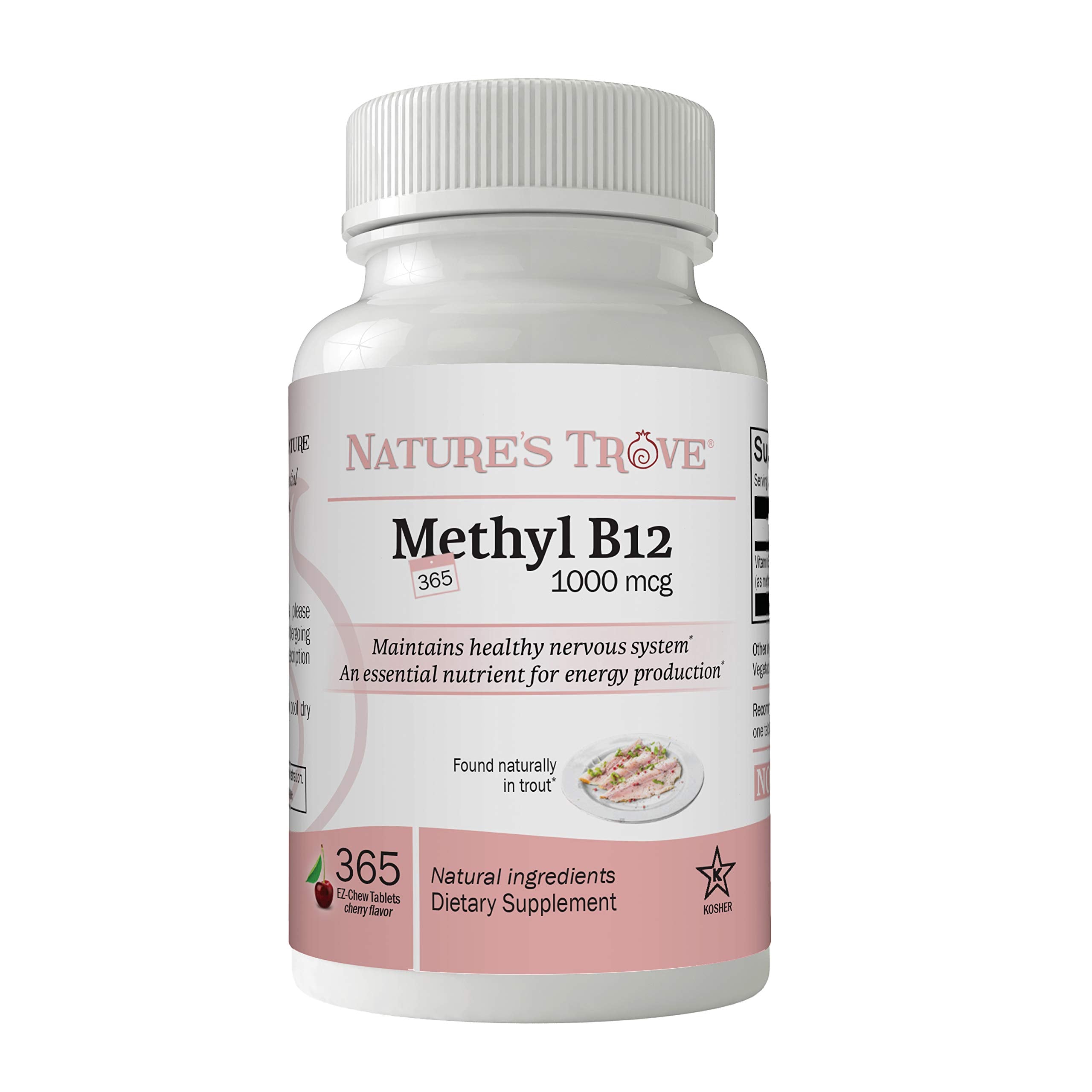 Nature's Trove Vitamin B12 Methylcobalamin 1000 mcg – 365 Cherry Flavor Chewables