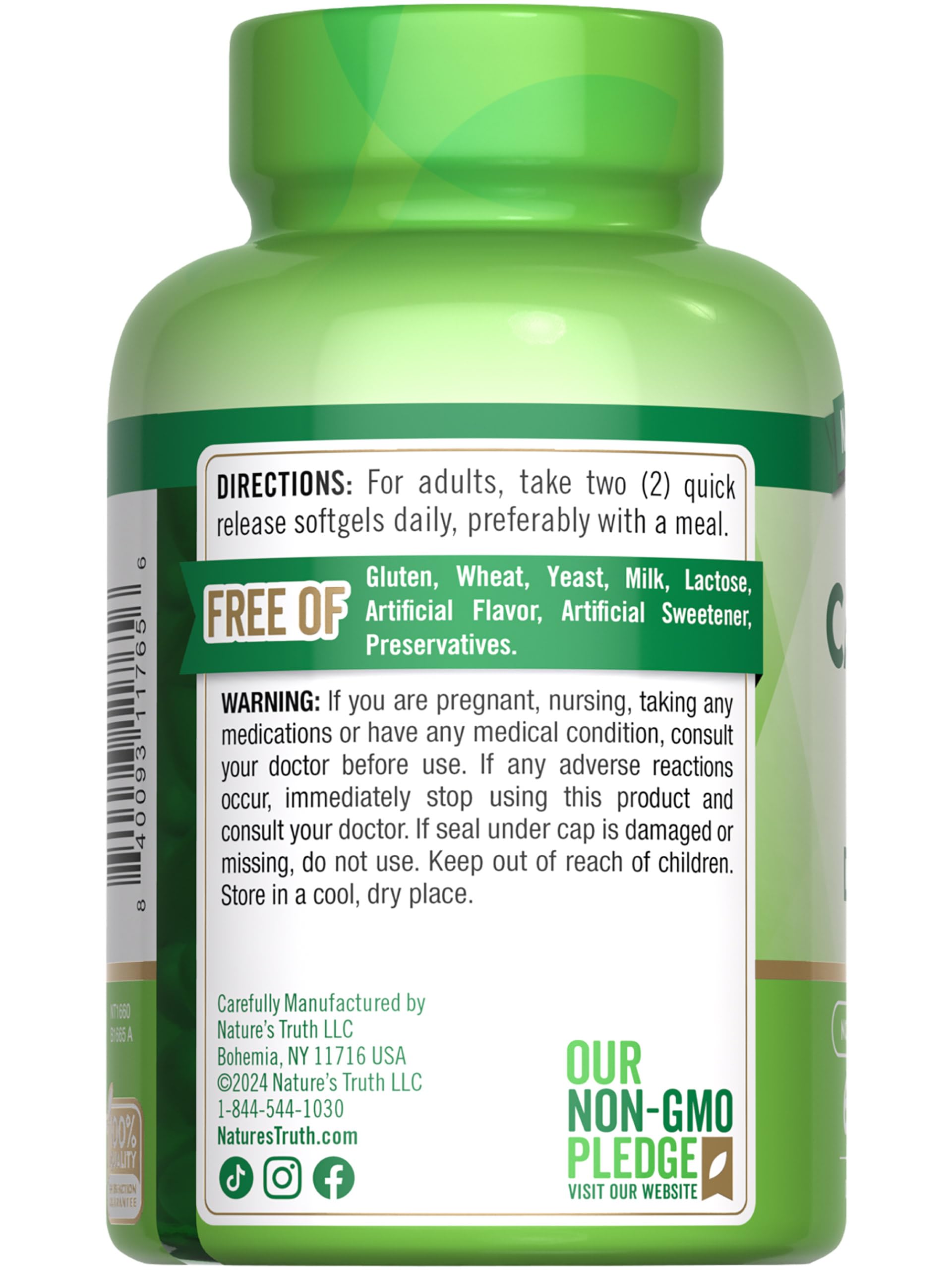 Nature's Truth Calcium 1200mg with Vitamin D3 (5000 IU) - 60 Softgels per Bottle | Pack of 2 | Non-GMO & Gluten Free