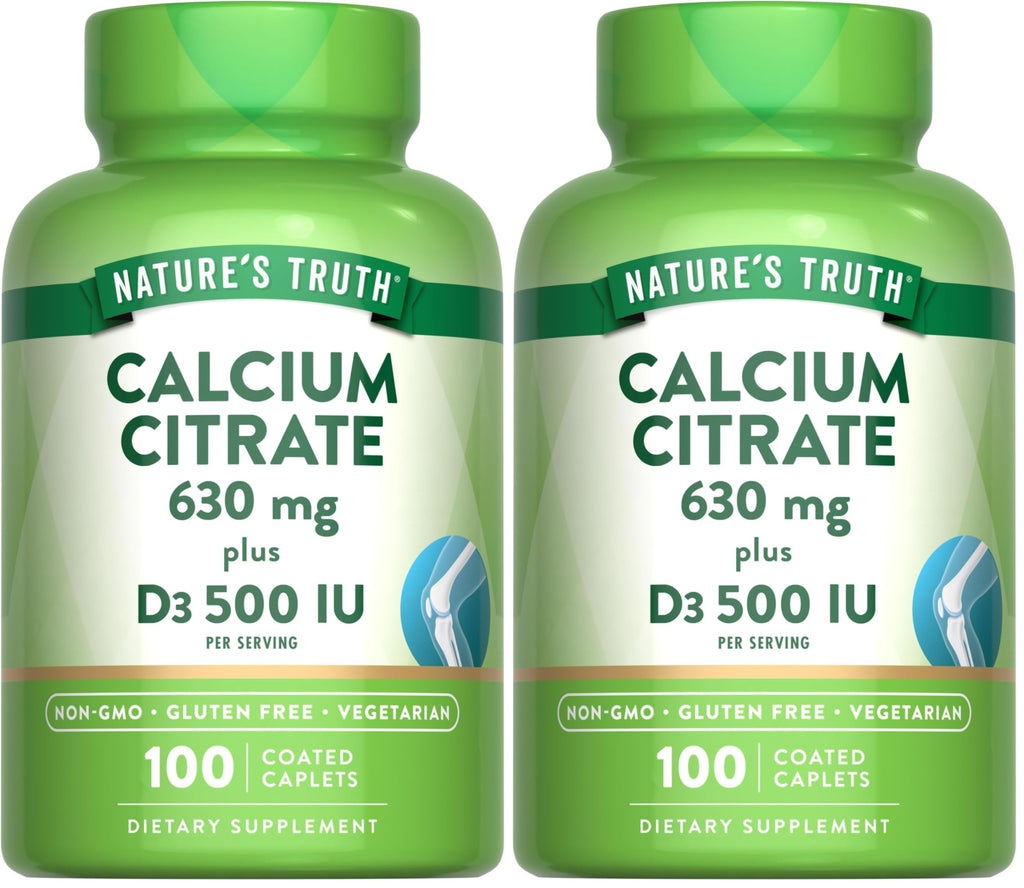 Nature's Truth Calcium Citrate with Vitamin D3 - 100 Caplets Pack of 2 - Vegetarian, Non-GMO & Gluten Free