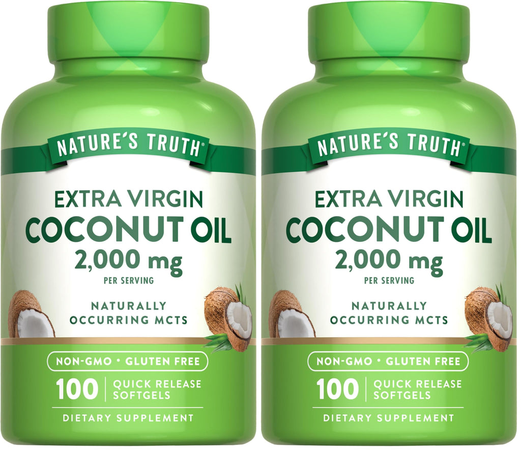Nature's Truth Coconut Oil Supplement - 2 Pack (100 Softgels) | Naturally Occurring MCTs, Non-GMO, Gluten Free