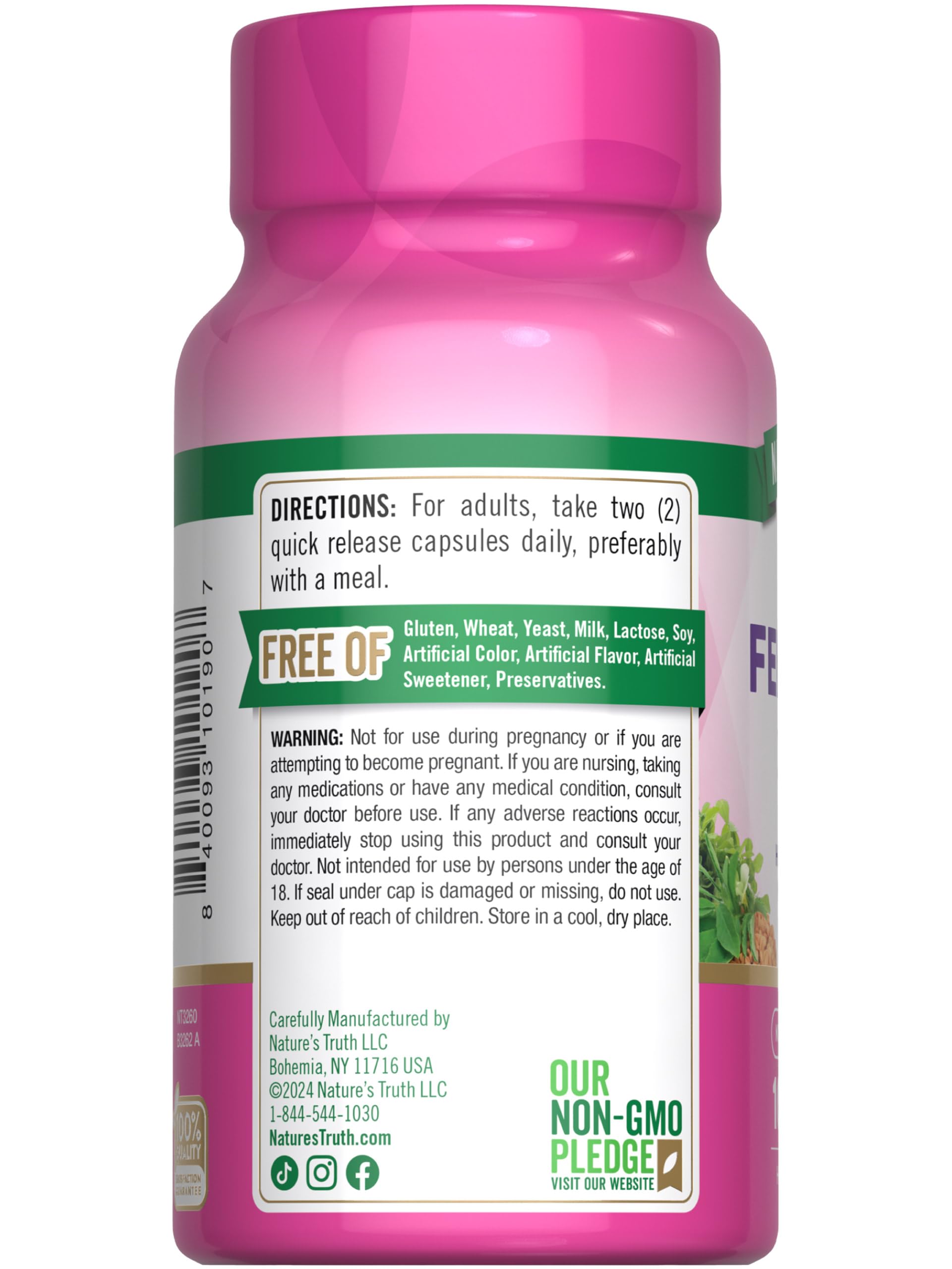 Nature’s Truth Fenugreek Seed Capsules for Women – 2000mg | 100 Count | Non-GMO, Gluten-Free
