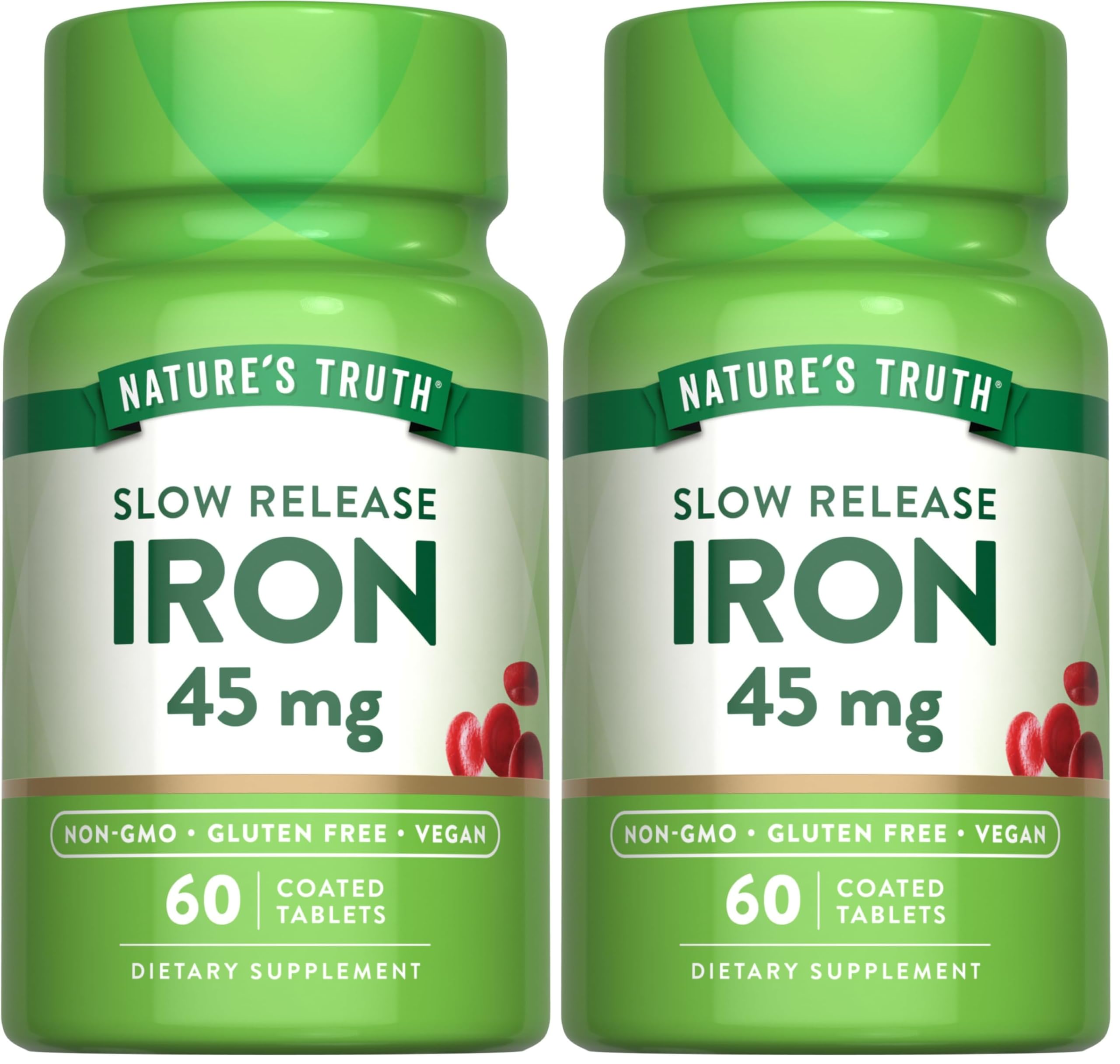 Nature's Truth Iron Supplement 45 mg | 60 Pills | Pack of 2 | Non-GMO & Gluten Free