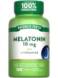 Nature's Truth Melatonin 10mg with L-Theanine – 180 Count | Vegan, Non-GMO & Gluten Free
