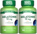 Nature's Truth Melatonin Tablets 10 mg with L-Theanine - 180 Count (Pack of 2) | Vegan, Non-GMO & Gluten Free