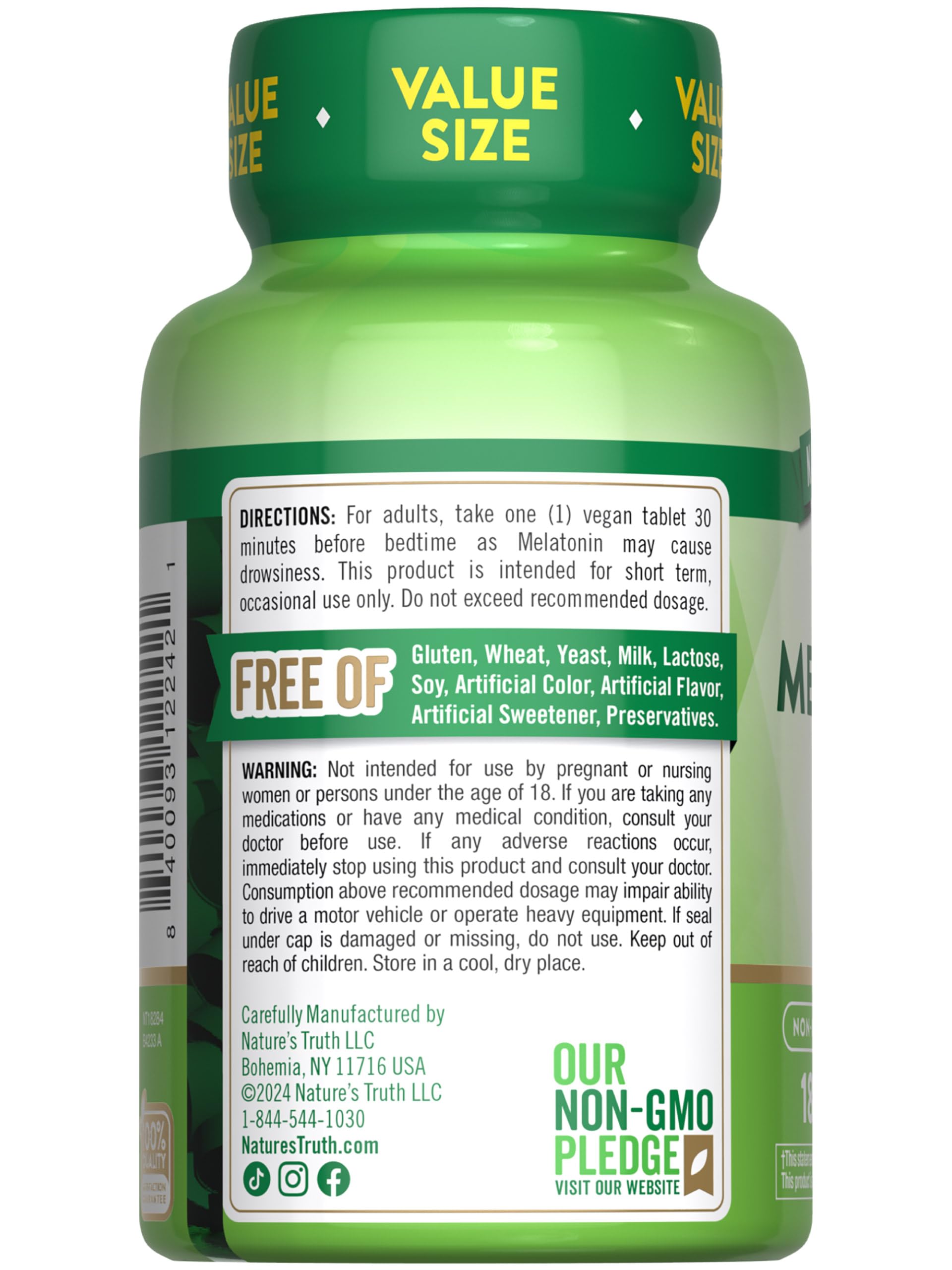 Nature's Truth Melatonin Tablets 10 mg with L-Theanine - 180 Count (Pack of 2) | Vegan, Non-GMO & Gluten Free