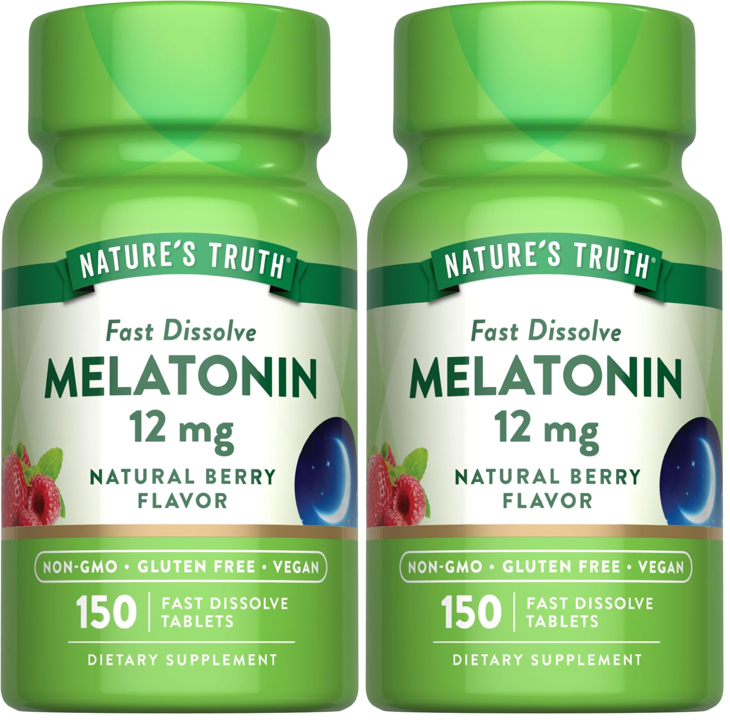 Nature's Truth Melatonin 12 mg - 150 Tablets, Berry Flavor, Quick Dissolve, Vegan, Non-GMO & Gluten Free | Pack of 2