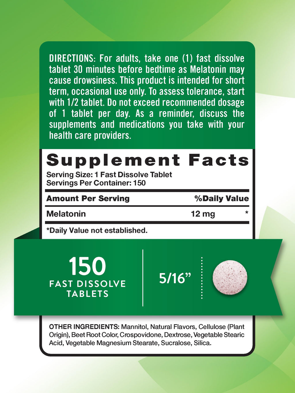 Nature's Truth Melatonin 12 mg - 150 Tablets, Berry Flavor, Quick Dissolve, Vegan, Non-GMO & Gluten Free | Pack of 2