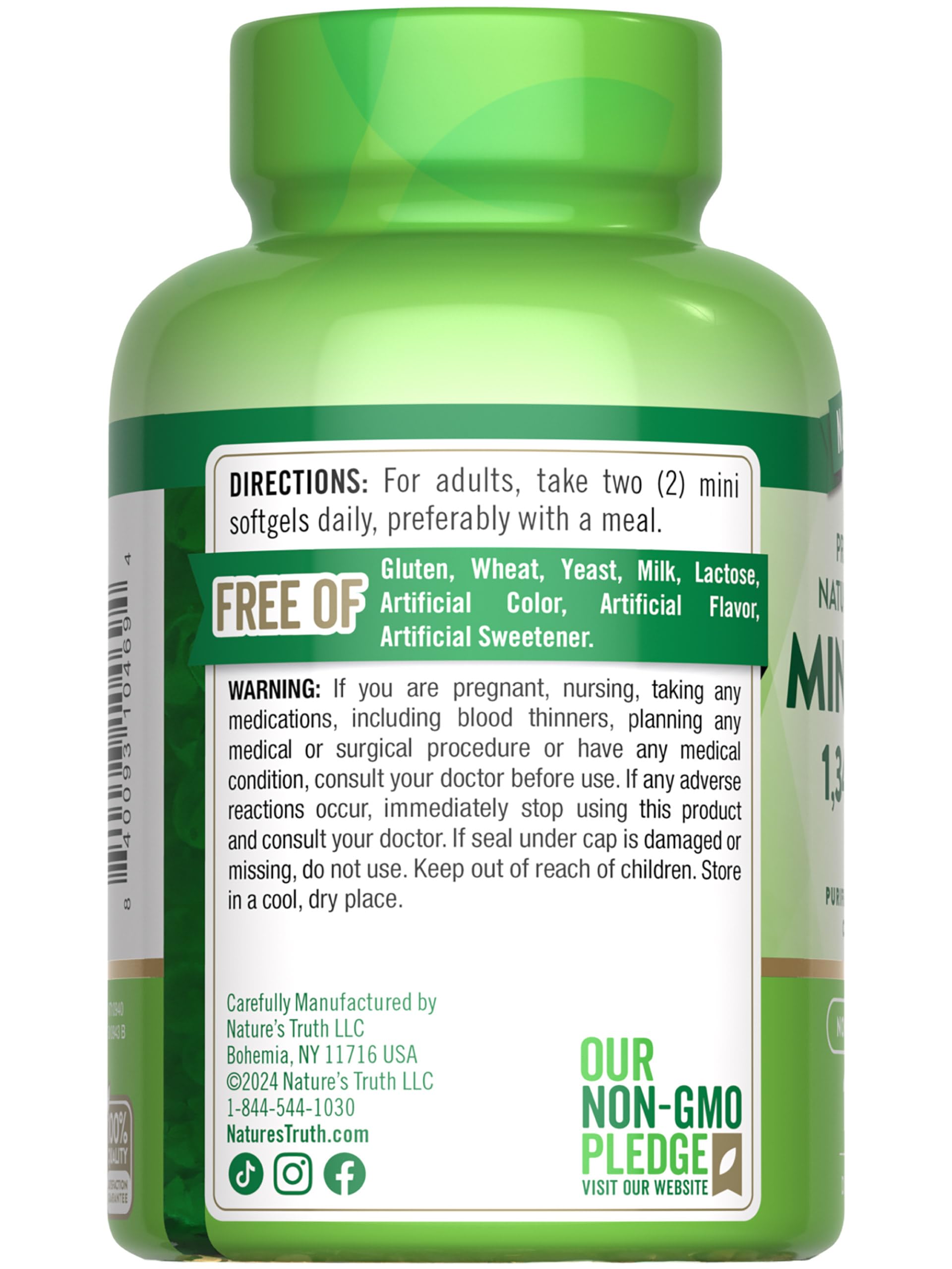 Nature's Truth Mini Fish Oil Omega-3 1340 mg | 100 Softgels | Burpless Lemon (Pack of 2)
