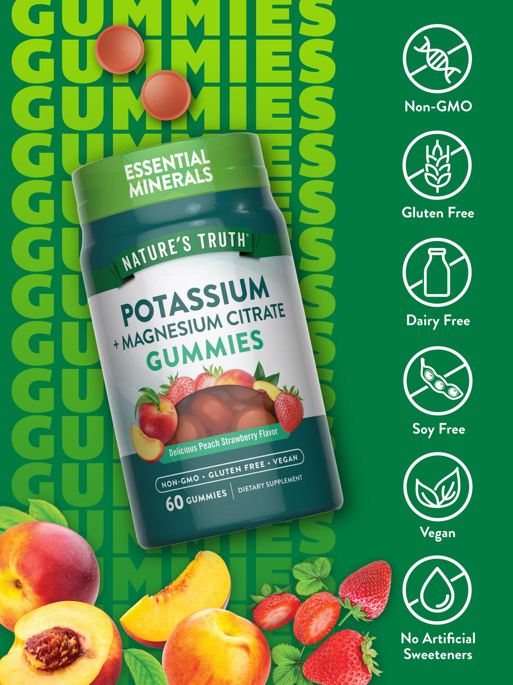 Nature's Truth Potassium Magnesium Citrate Gummies – 60 Count, Vegan, Non-GMO & Gluten Free (Pack of 2)