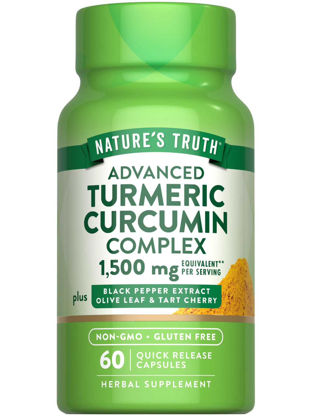 Nature's Truth Turmeric Curcumin 1500 mg – 60 Capsules | Black Pepper, Olive Leaf & Tart Cherry | Non-GMO & Gluten Free